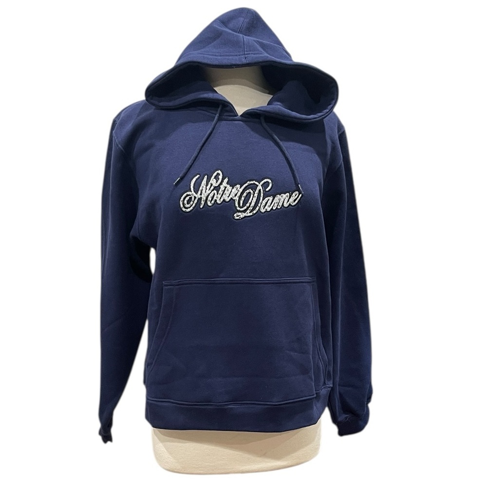 NWT P2 Pro Player Notre Dame Sequin Logo Hoodie Sweatshirt Navy Blue Girls 16/18
